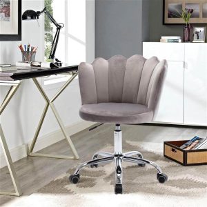 Chairs | COOLMORE Velvet Swivel Shell Chair Height Adjustable with Curved Backrest and Casters for Living Room, Bedroom, Office – Gray Chairs Chairs