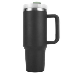 Others | 40oz Tumbler with Handle and Straw Lid, Stainless Steel Insulated Travel Mug, Portable Car Coffee Cup – Black Kitchen & Dining Black